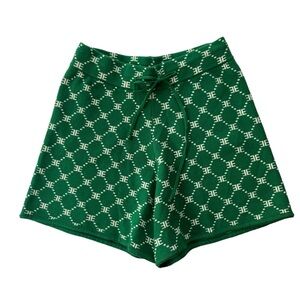 EllandEmm Women’s Size Large Green & White EE Monogram Diamond Print Knit Shorts